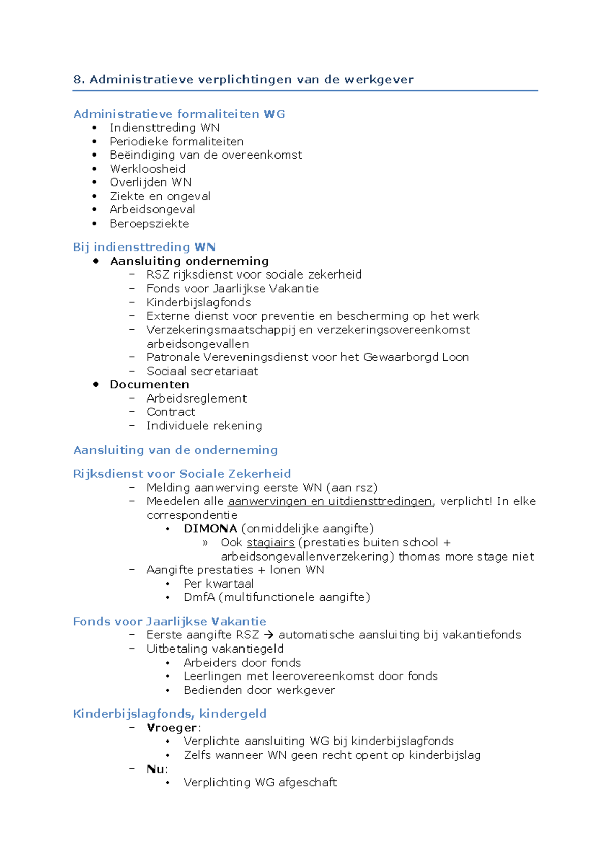 Administratieve Verplichtingen Van De Werkgever - 8. Administratieve ...