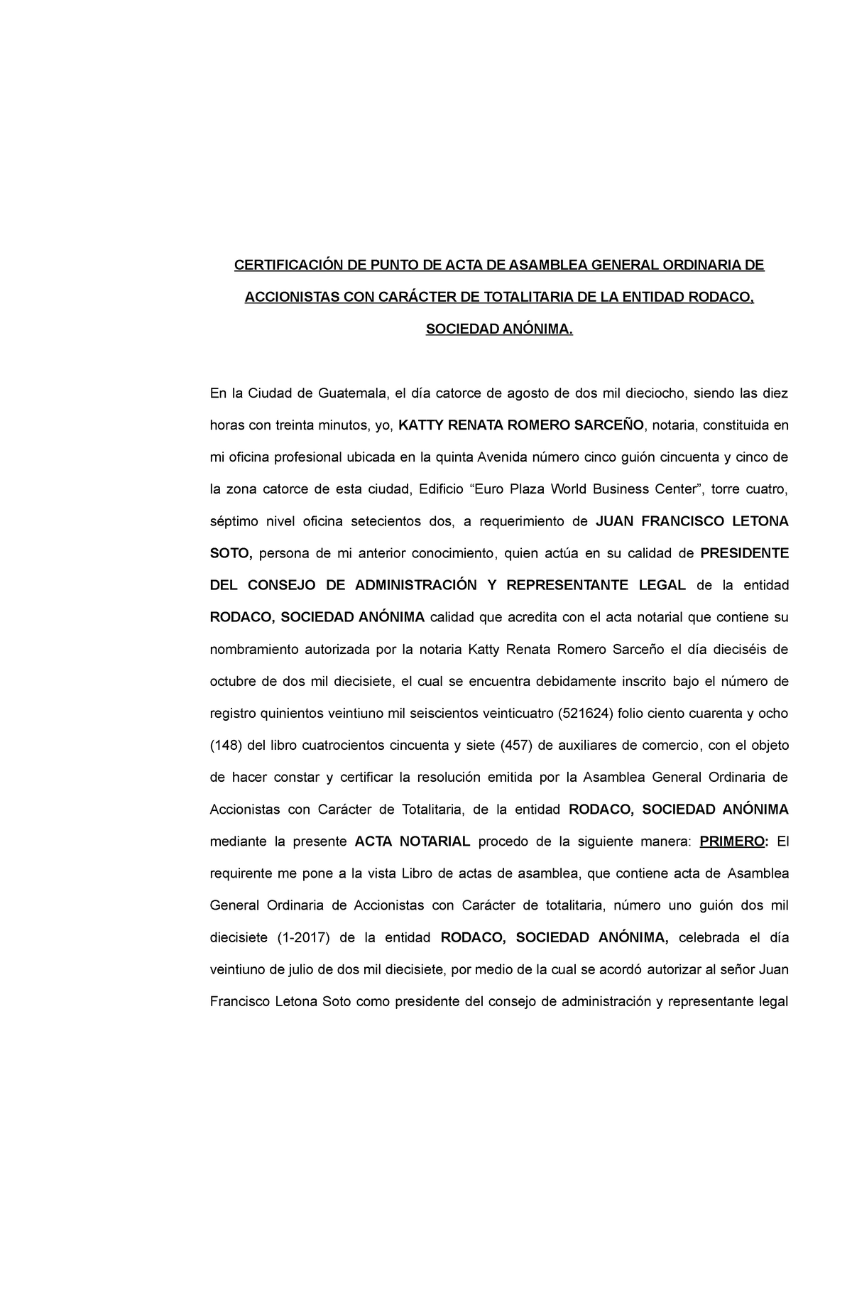 Certificación De Punto De Acta De Asamblea CertificaciÓn De Punto De