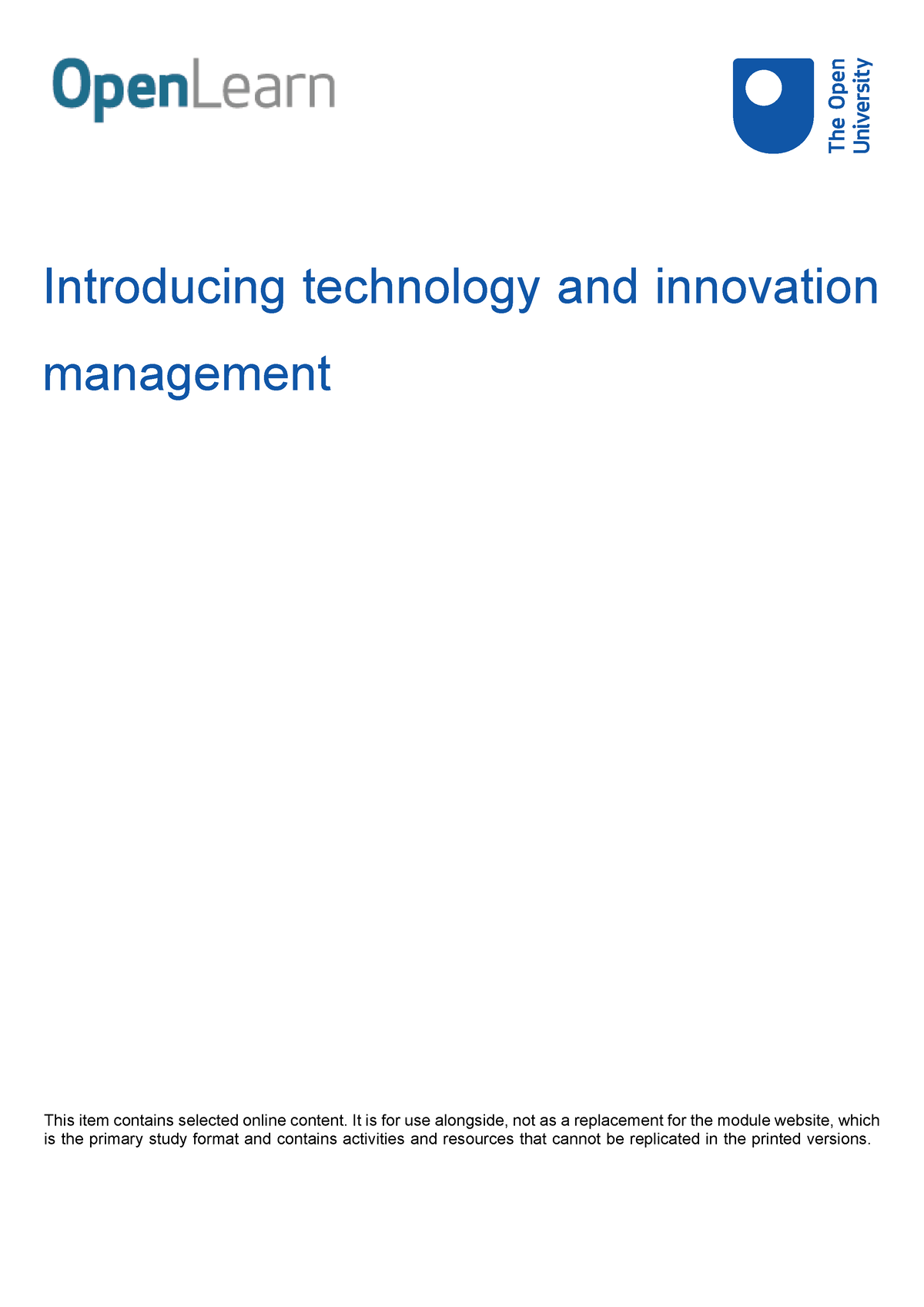 Introducing technology and innovation management printable ...