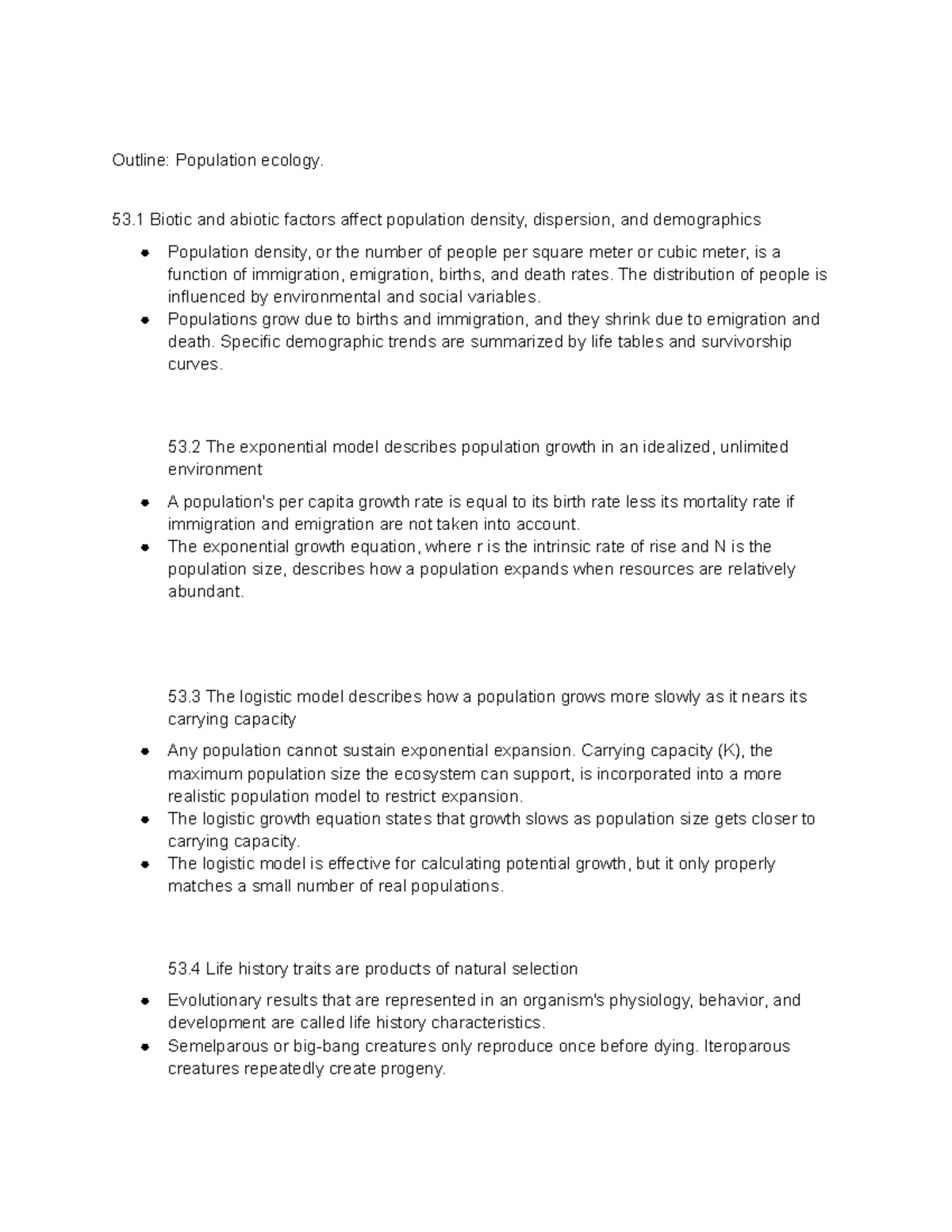 Outline Population ecology - 53 Biotic and abiotic factors affect ...