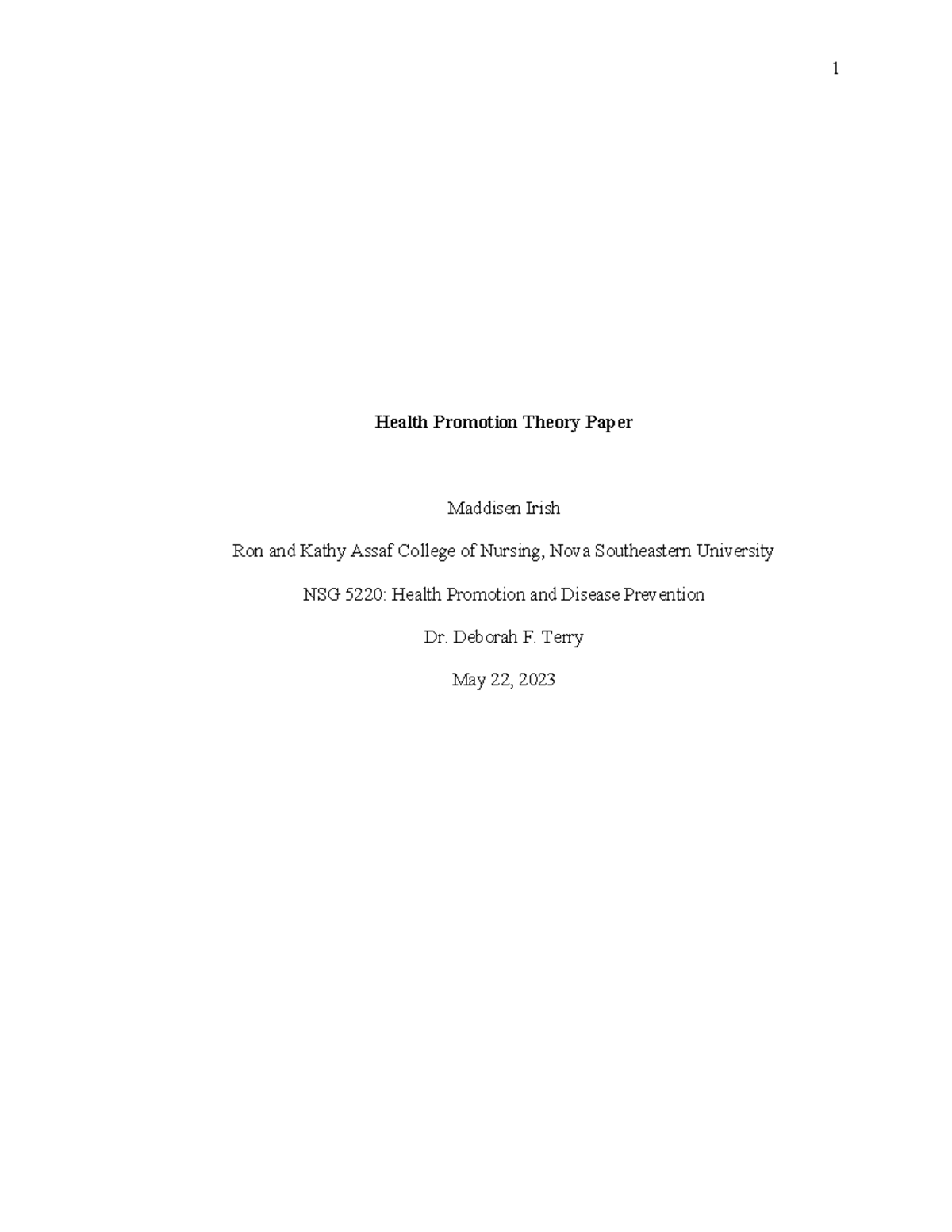 Assignment tt1 health promotion theory paper - Health Promotion Theory ...