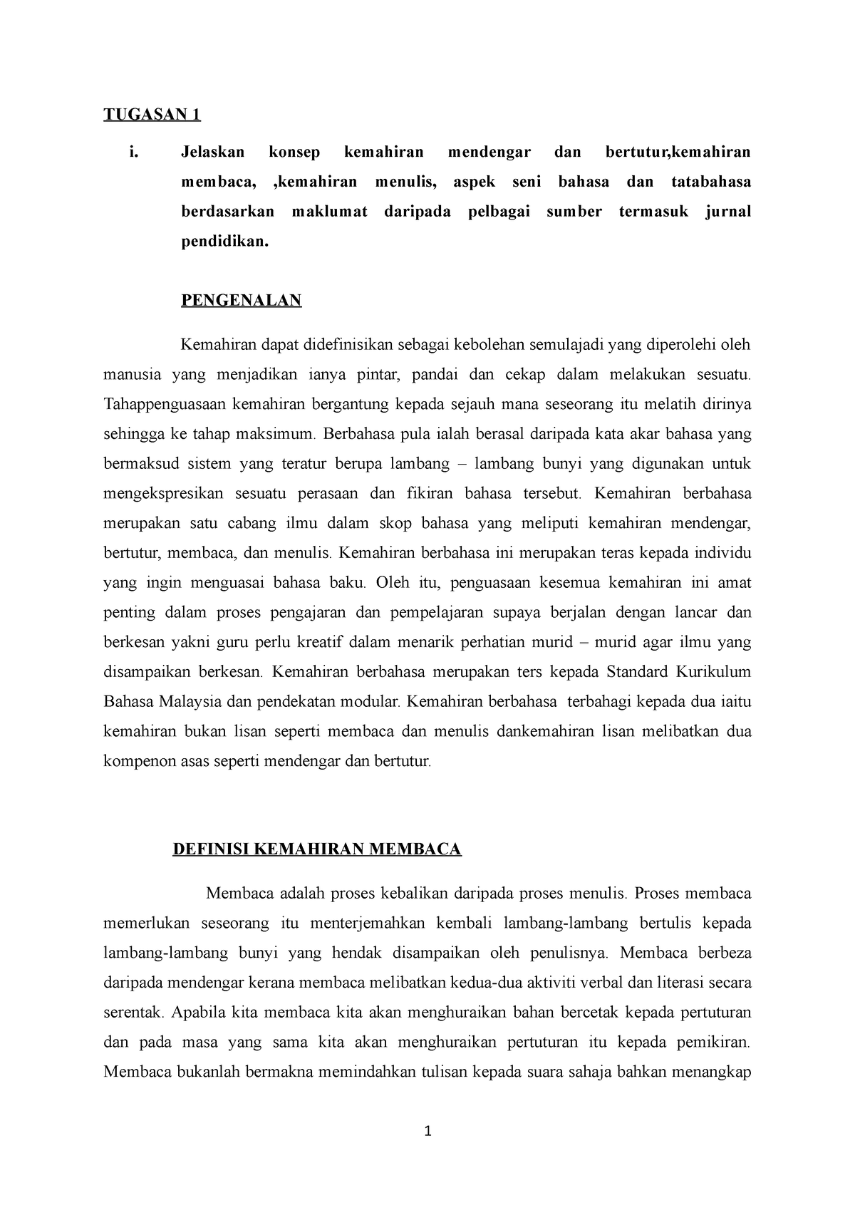 Kemahiran Bahasa Melayu - TUGASAN 1 I. Jelaskan Konsep Kemahiran ...