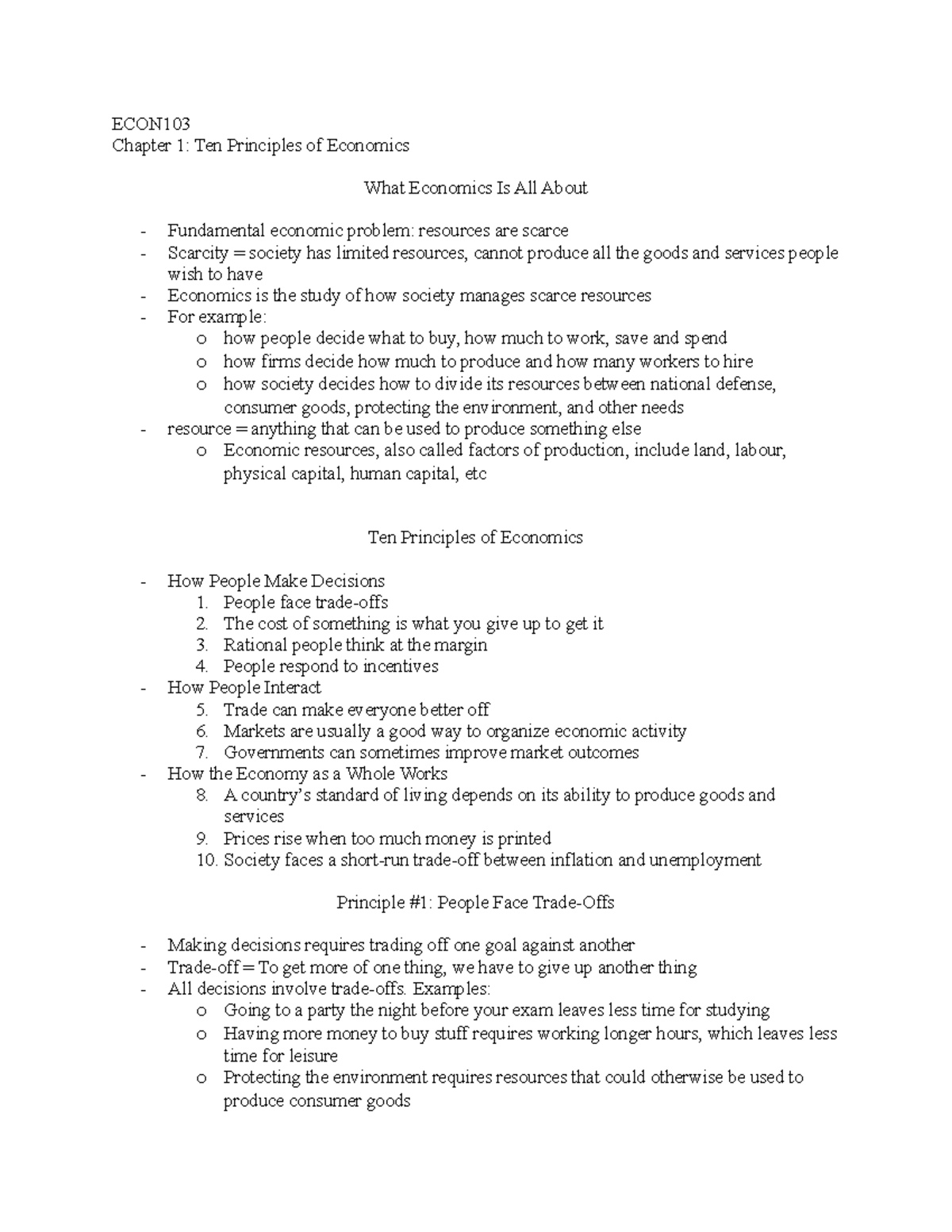 CH1 Notes - Junjie Liu - ECON Chapter 1: Ten Principles of Economics ...