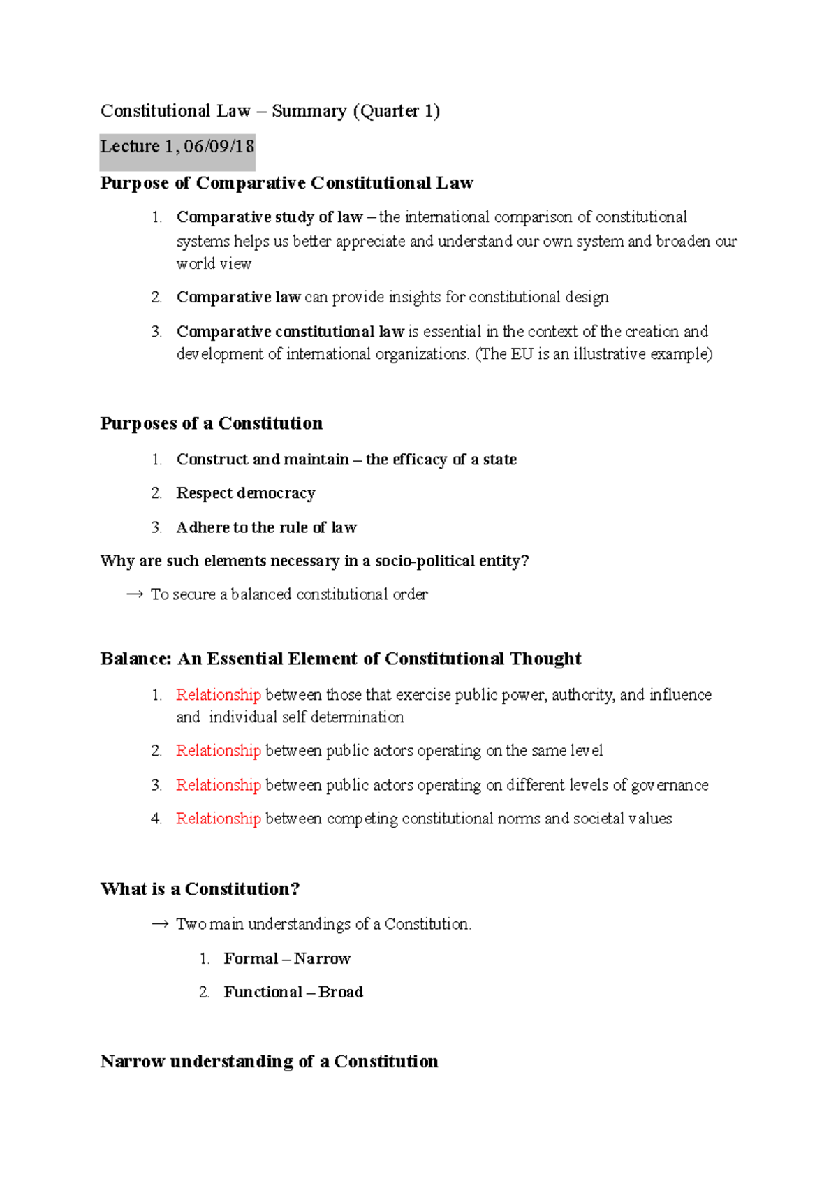 Constitutional Law Summary - Constitutional Law – Summary (Quarter 1 ...