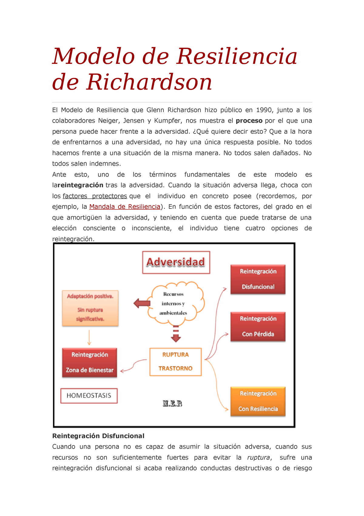 Richardson. Modelo de resiliencia - Modelo de Resiliencia de Richardson El  Modelo de Resiliencia que - Studocu