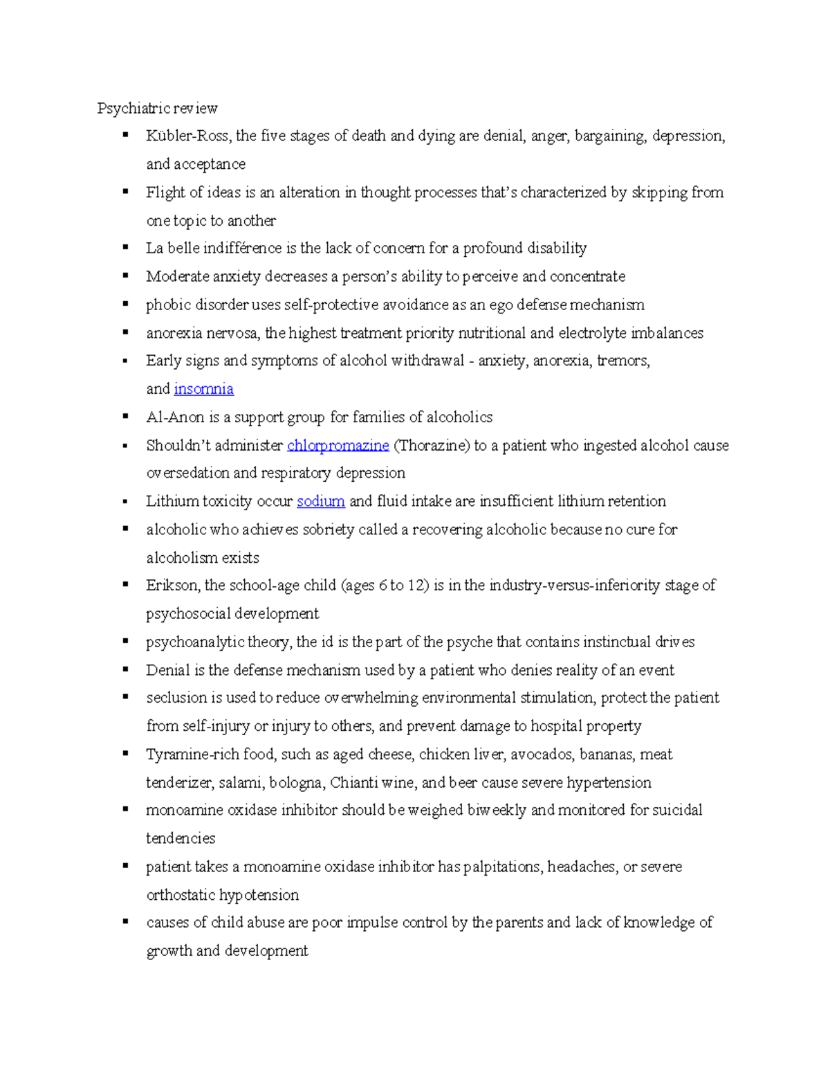 Psychiatric review summary on a few mental health topic Psychiatric