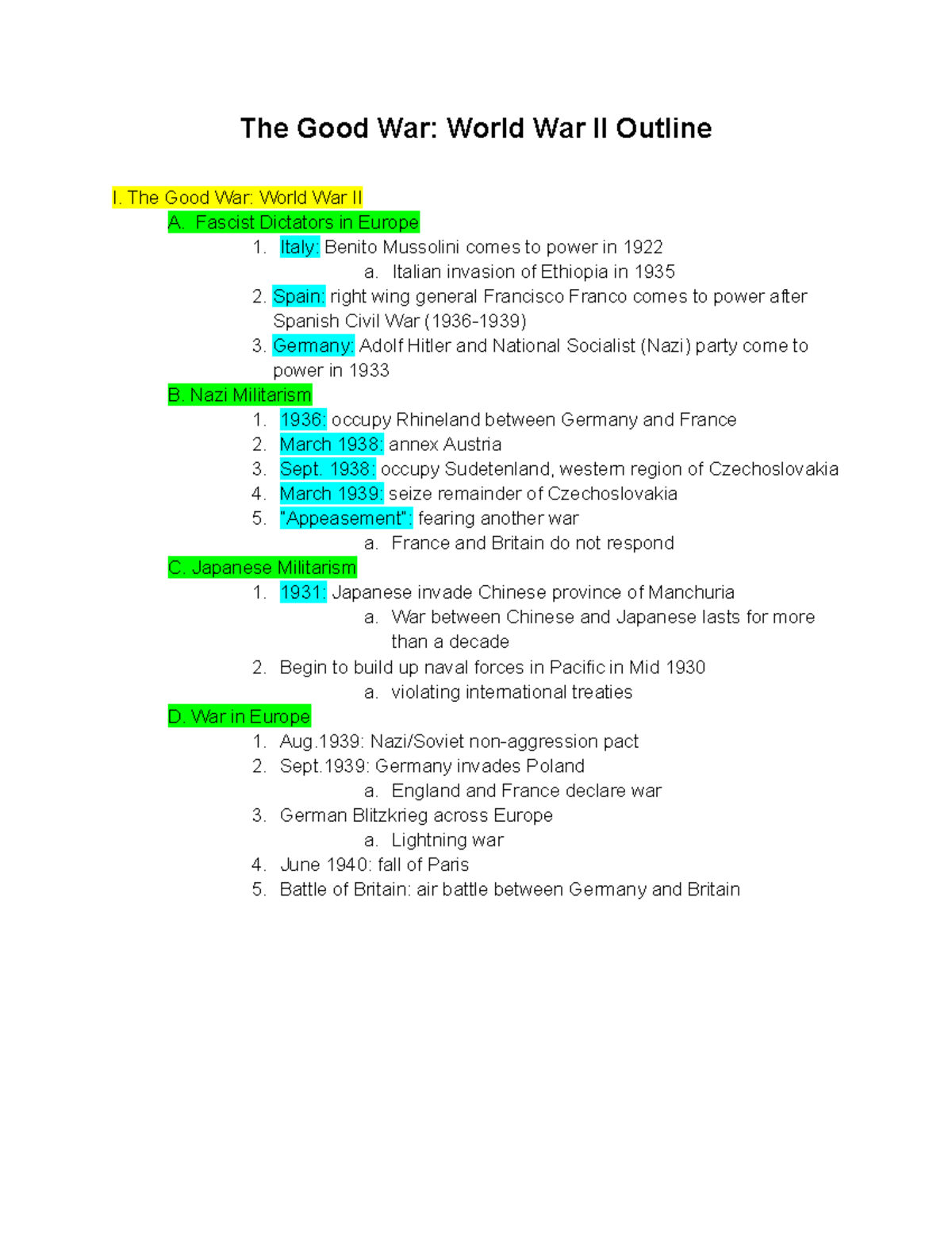 United States History Since 1877-The Good War World War II Outline ...