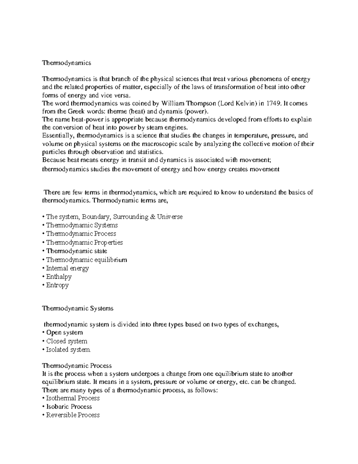 Thermodynamics - lecture notes for references - Thermodynamics ...