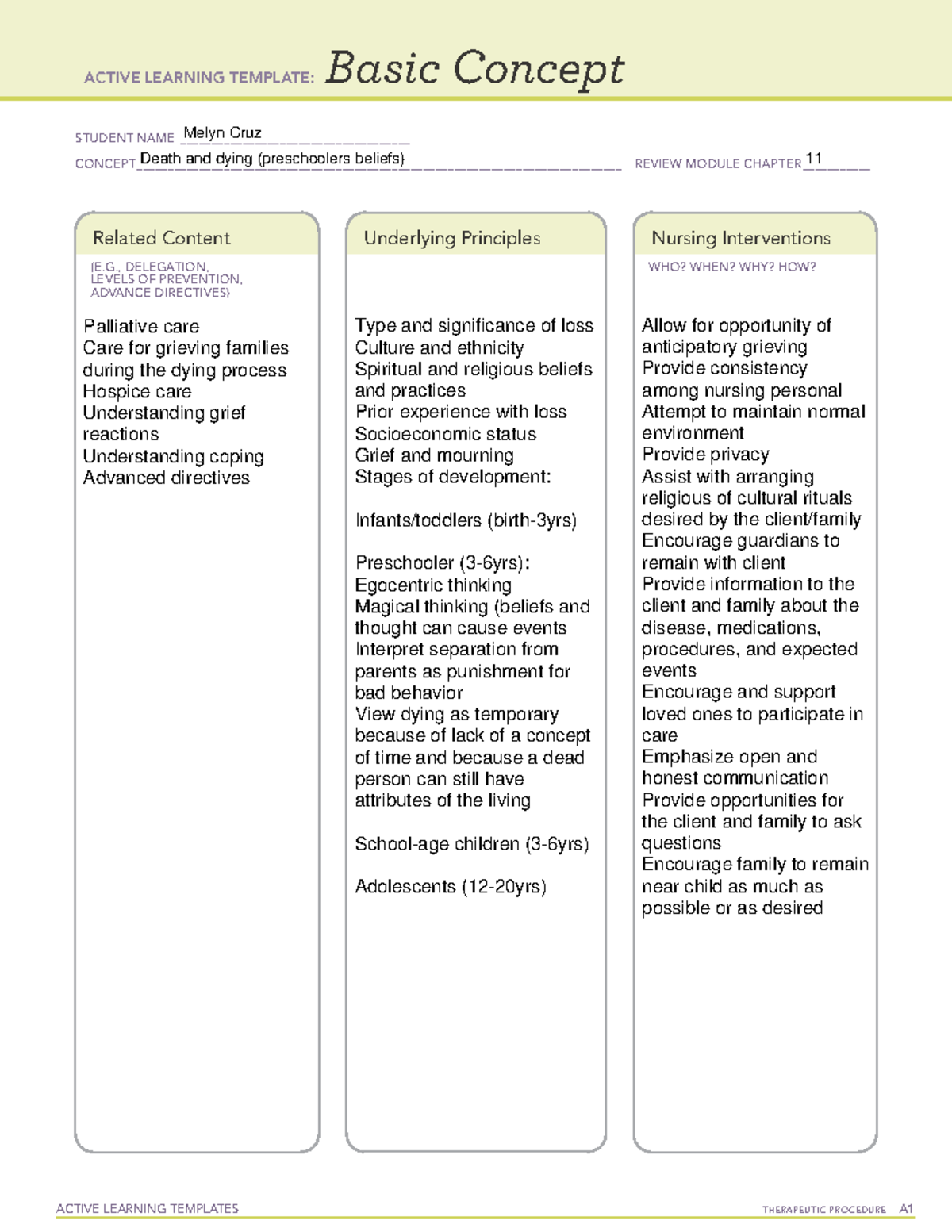 Ati Basic Concept Template Grief Loss And Palliative Care