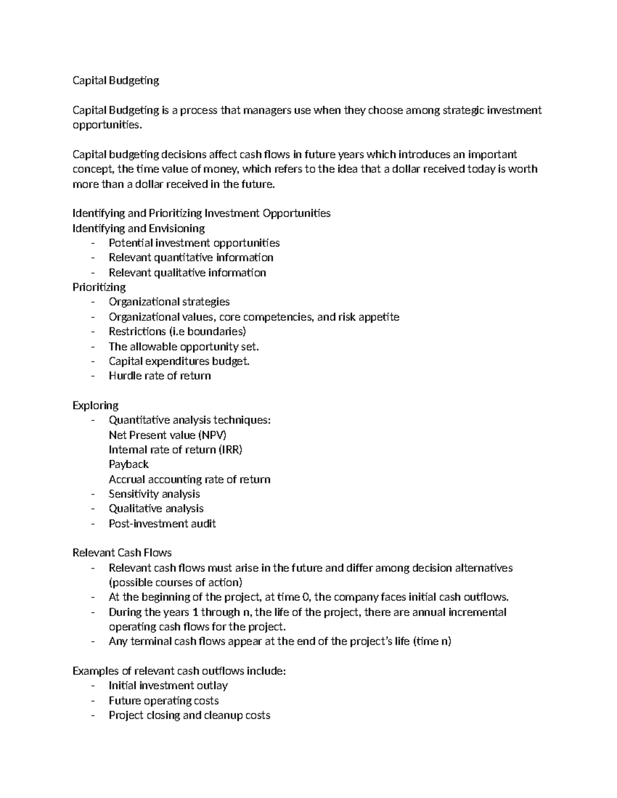 Capital Budgeting - LECTURE NOTES - Capital Budgeting Capital Budgeting ...