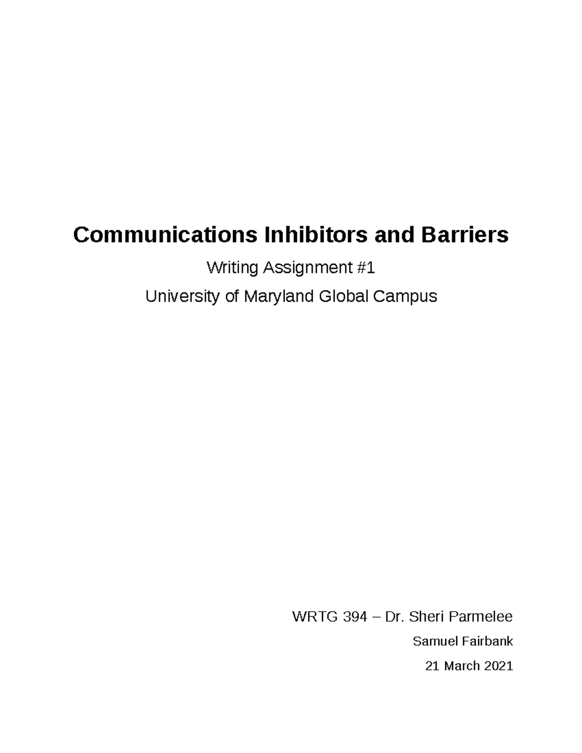 writing assignment #1 communication barriers report