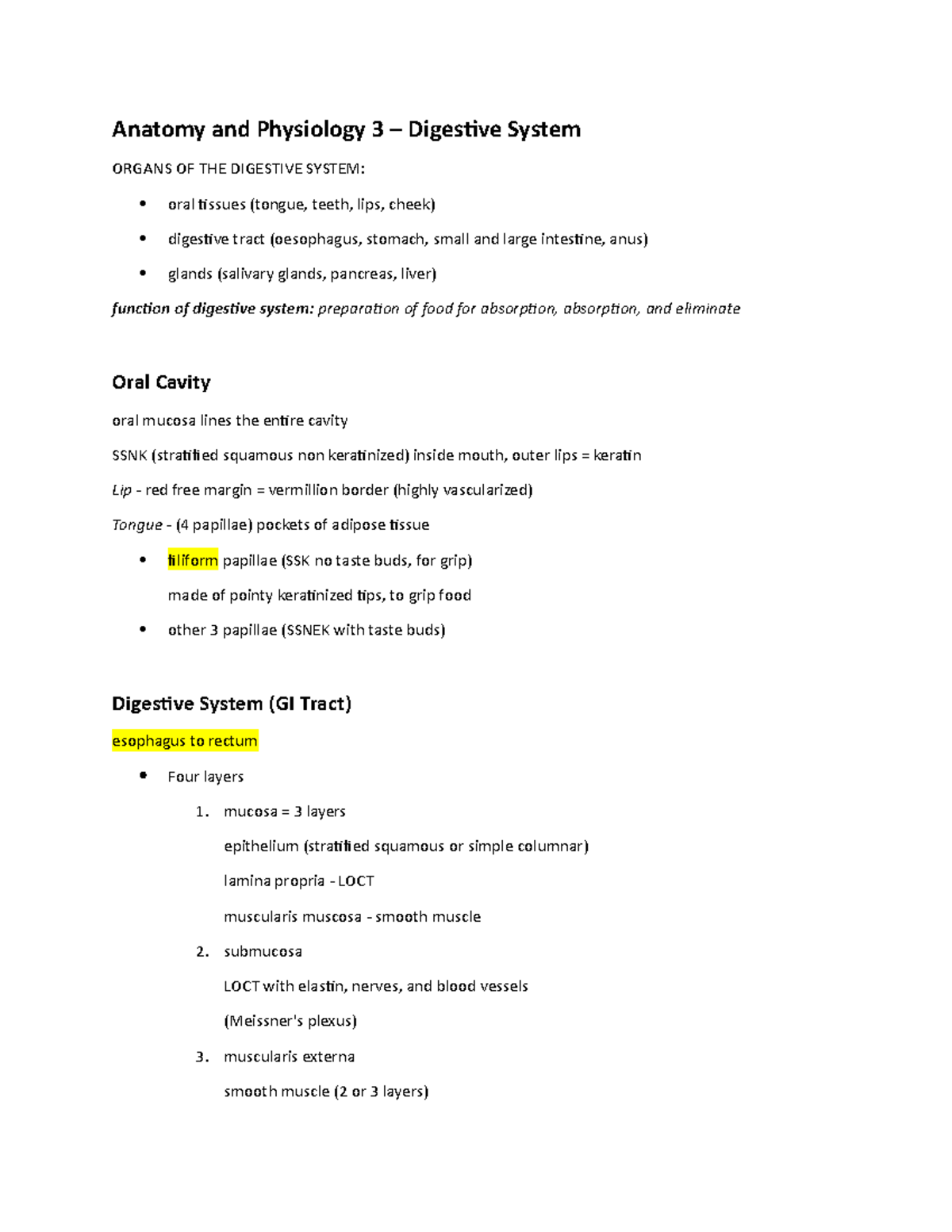 Digestive system - Lecture notes 7 - Anatomy and Physiology 3 ...