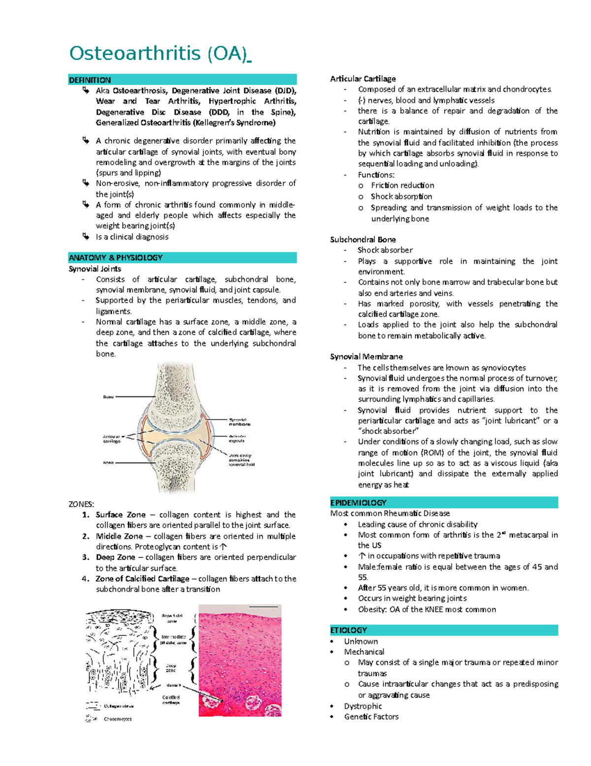 OA - Lecture notes 5 - Osteoarthritis (OA) DEFINITION Aka ...