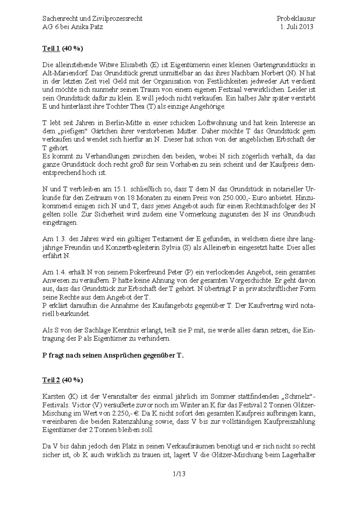 Probeklausur 1 Juli 13 Fragen Hu Berlin Studocu