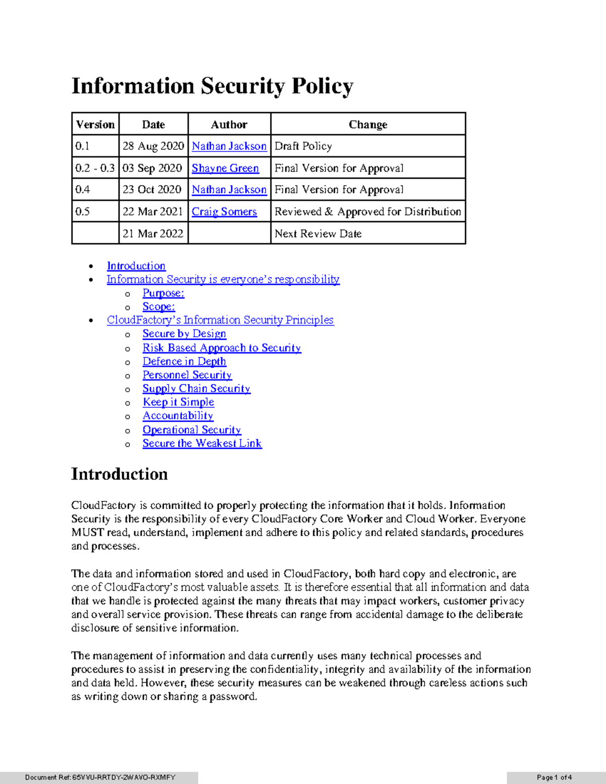 Cloud Factory Information Security Policy - Information Security Policy 