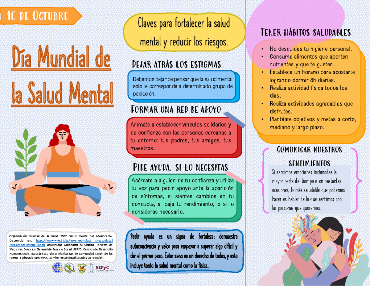 Triptico Salud Mental De Octubre Organizaci N Mundial De La Salud Salud Mental Studocu