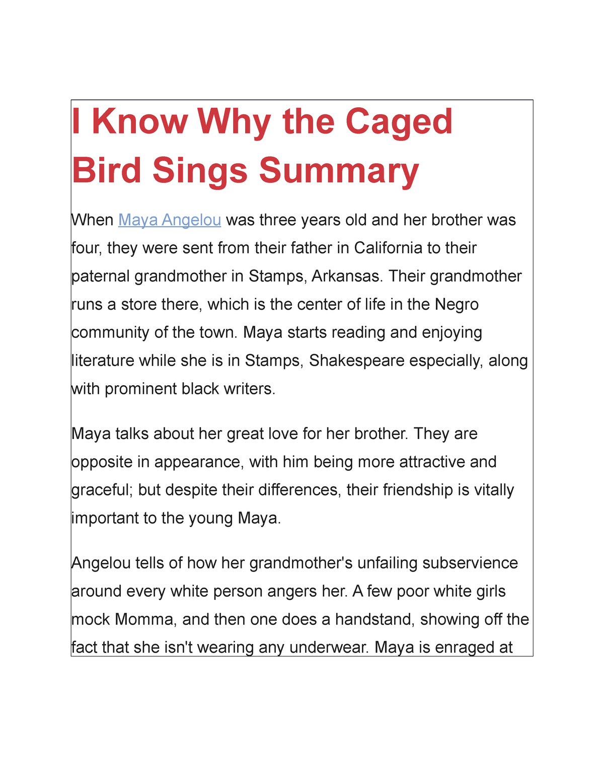 I know why the caged bird sings poem analysis essay Summary I Know Why The Caged Bird Sings 2 Studocu