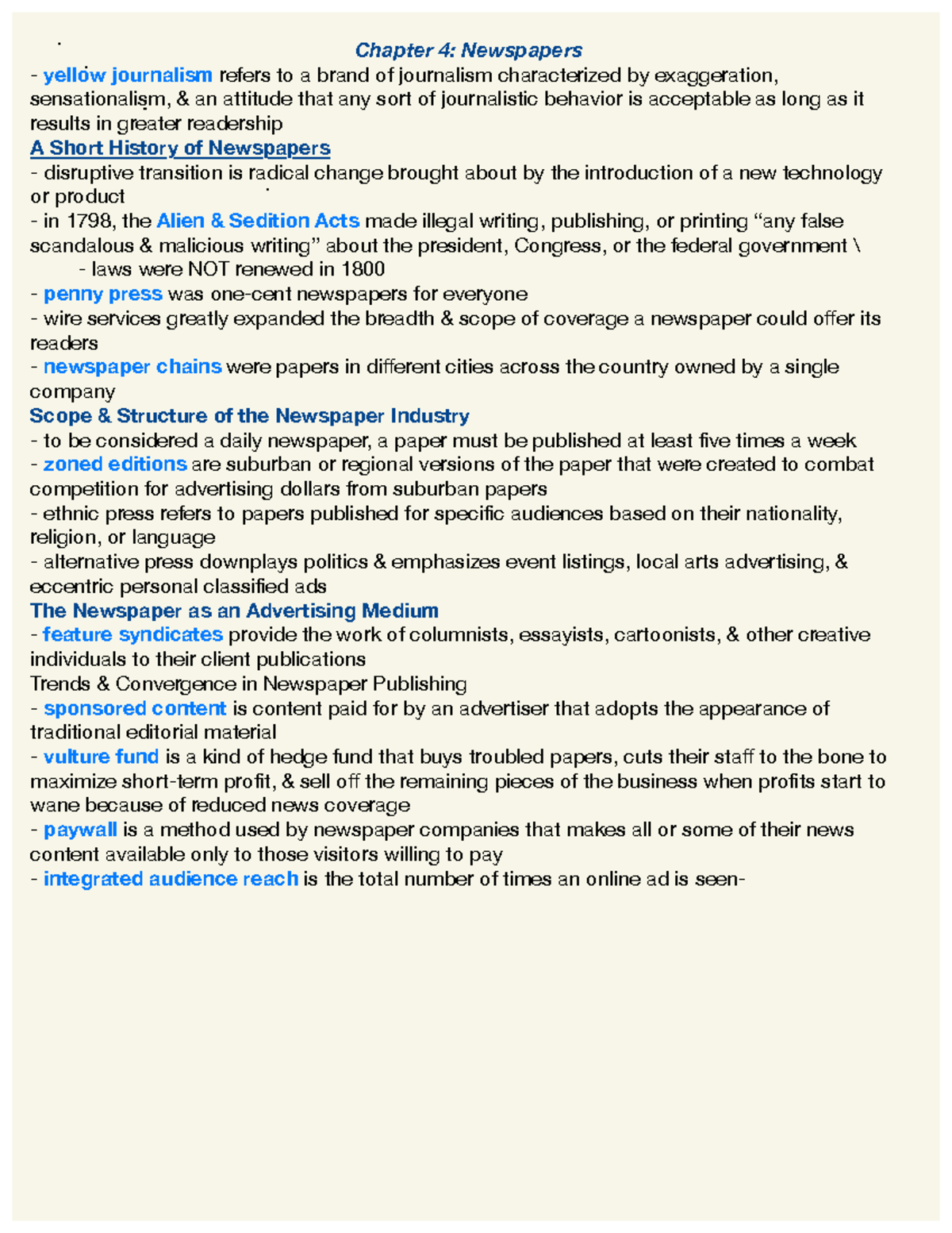 4.1 Newspapers Chapter 4 Newspapers yellow journalism refers to a