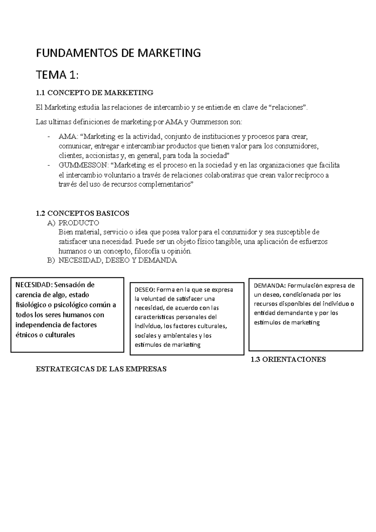 TEMA 1 Fundamentos DE Marketing - FUNDAMENTOS DE MARKETING TEMA 1: 1 ...