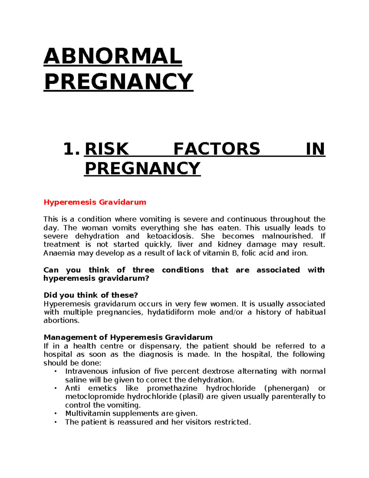 Abnormal Pregnancy-2-2 - ABNORMAL PREGNANCY 1. RISK FACTORS IN ...