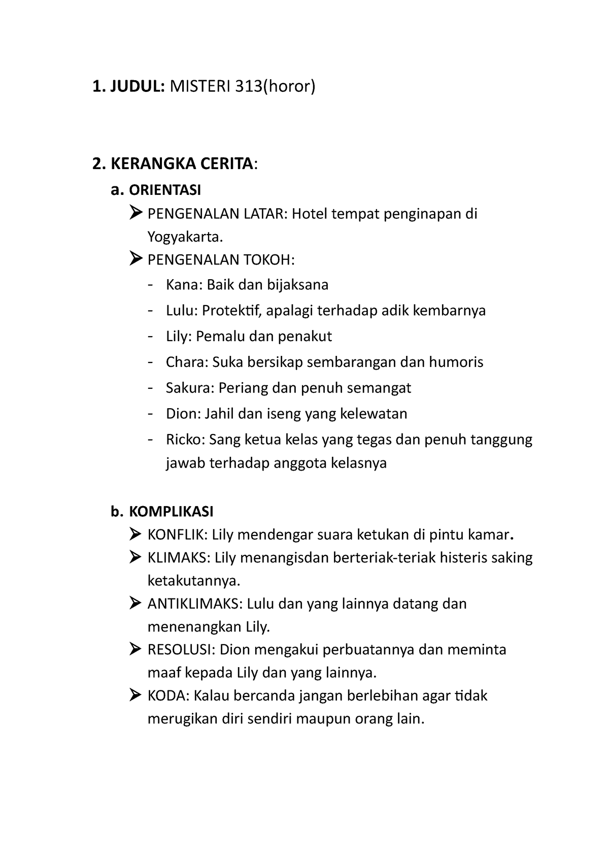 Kerangka Cerita B. Indo Harisa - 1. JUDUL: MISTERI 313(horor) 2 ...