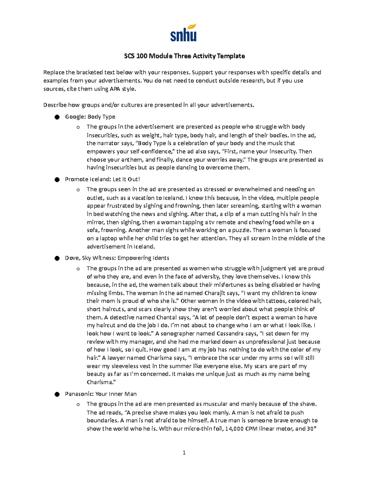 SCS 100 Module Three Activity Template - SCS 100 - SNHU - Studocu