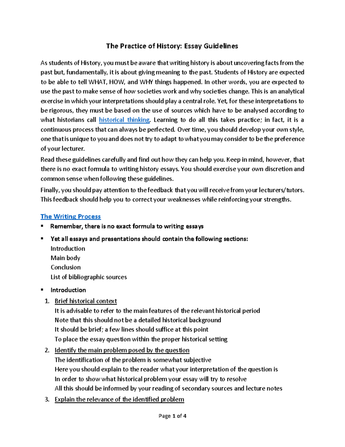 understanding standards higher history essay