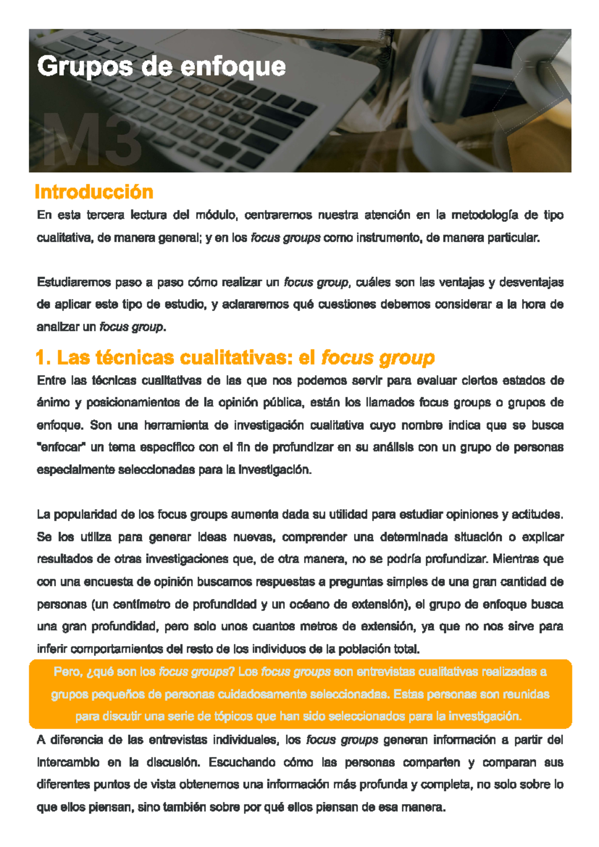 M3lectura 3 - lll - Grupos de enfoque Introducción En esta tercera ...