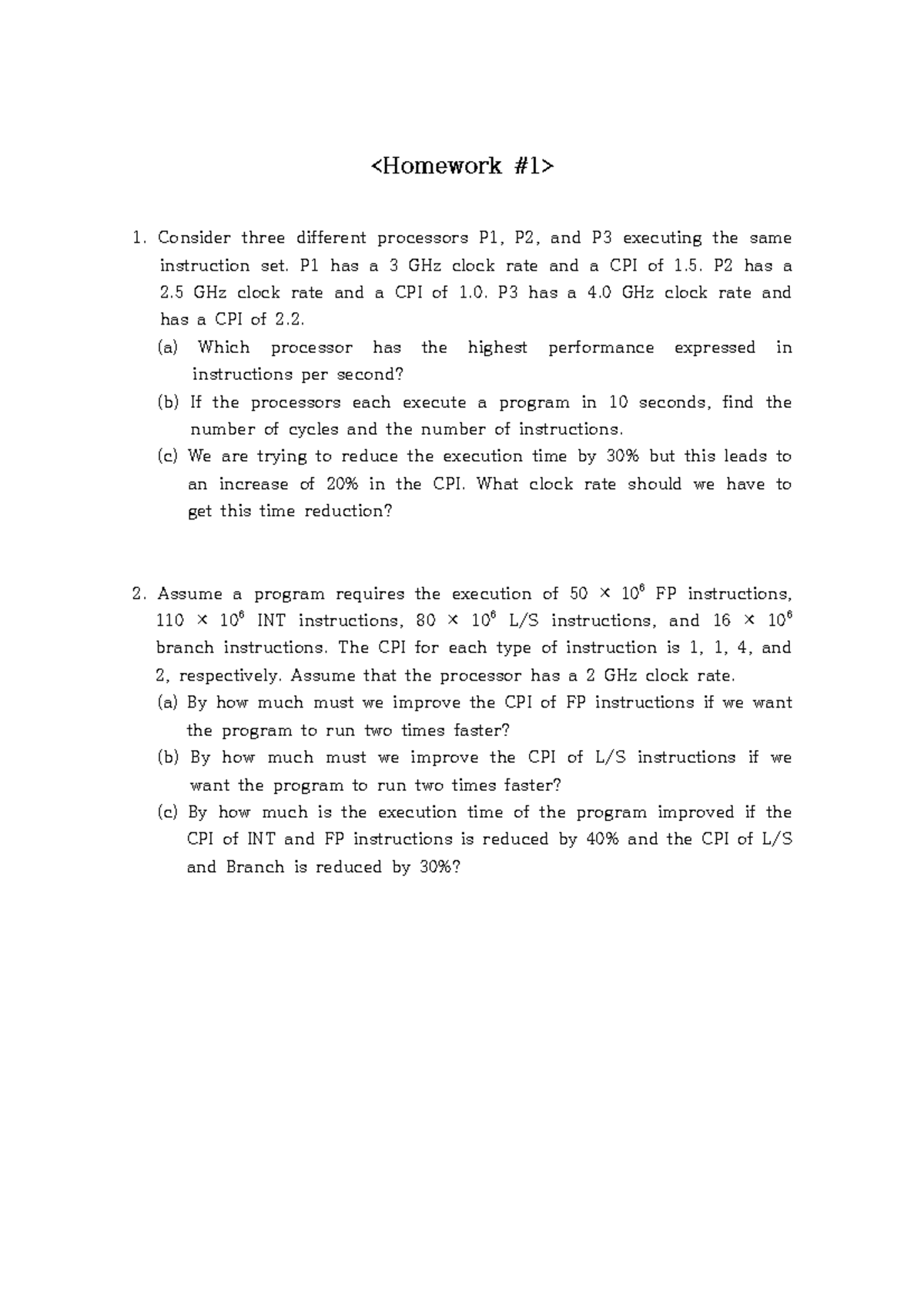 Homework-1 - Consider three different processors P1, P2, and P3 ...
