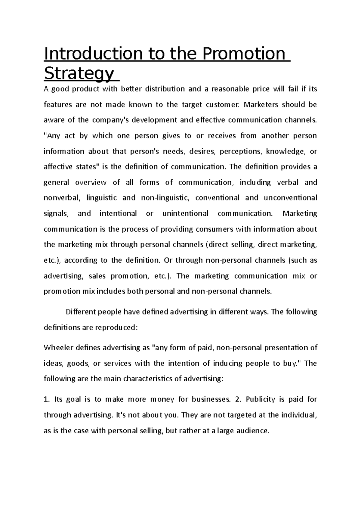 promotion strategy essay