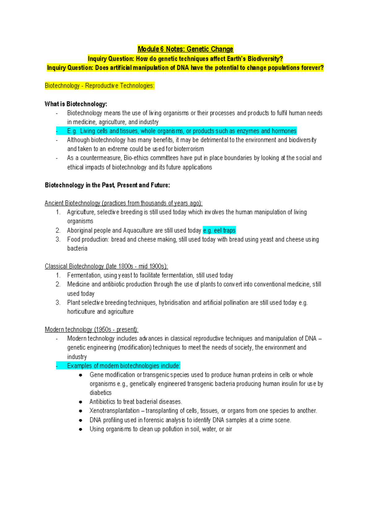 Module 6 Notes Genetic Change - Module 6 Notes: Genetic Change Inquiry ...