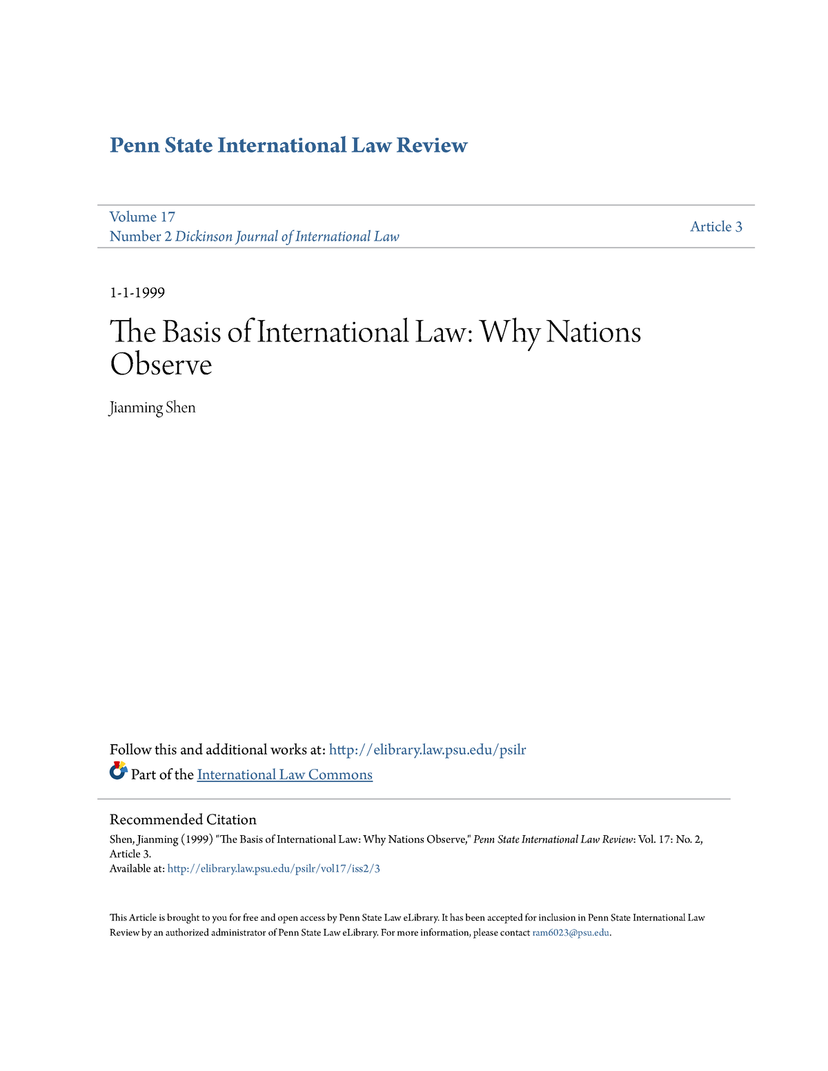 The Basis Of International Law Why Nations Observe - Penn State ...