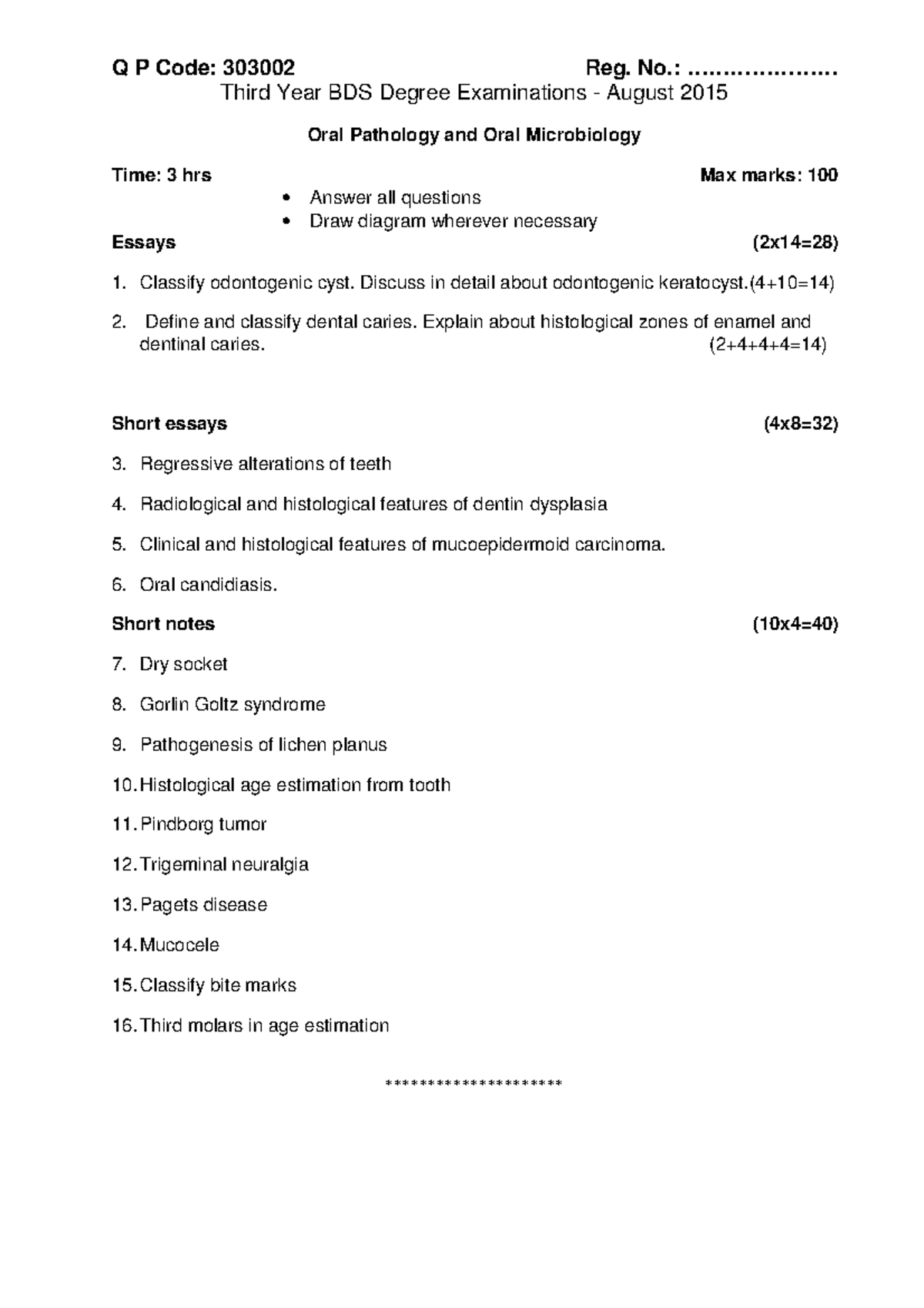 303002 - Previous year question papers - Q P Code: 303002 Reg. No