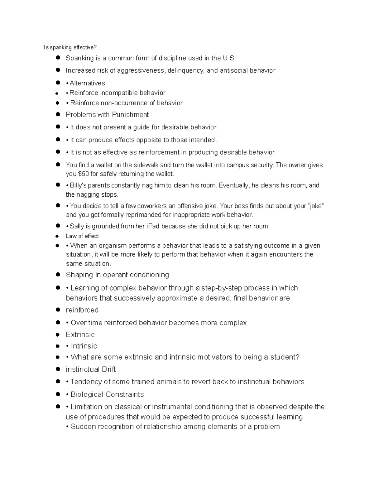 Learning 2 - Lecture note -psy100 - Is spanking effective? Spanking is ...