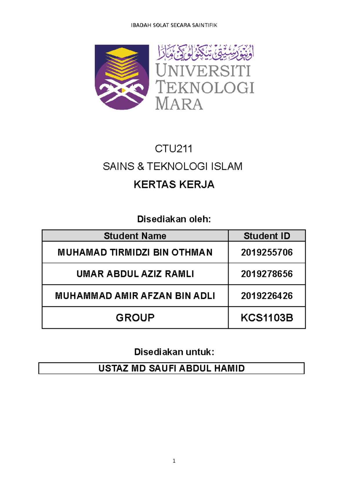 CTU211 Kertas Kerja - CTU SAINS & TEKNOLOGI ISLAM KERTAS KERJA ...