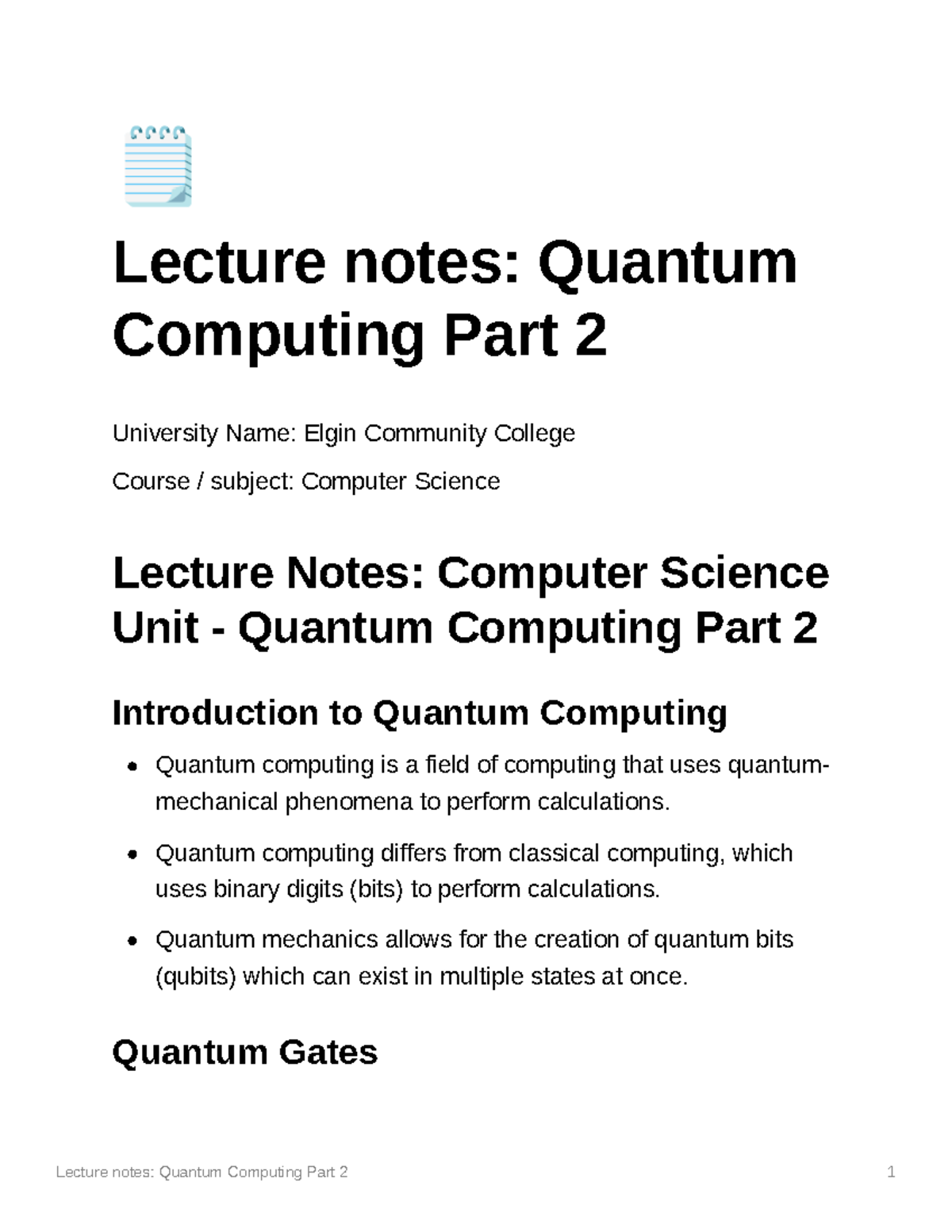 Lecture Notes Quantum Computing Part 2 - F Lecture Notes: Quantum ...