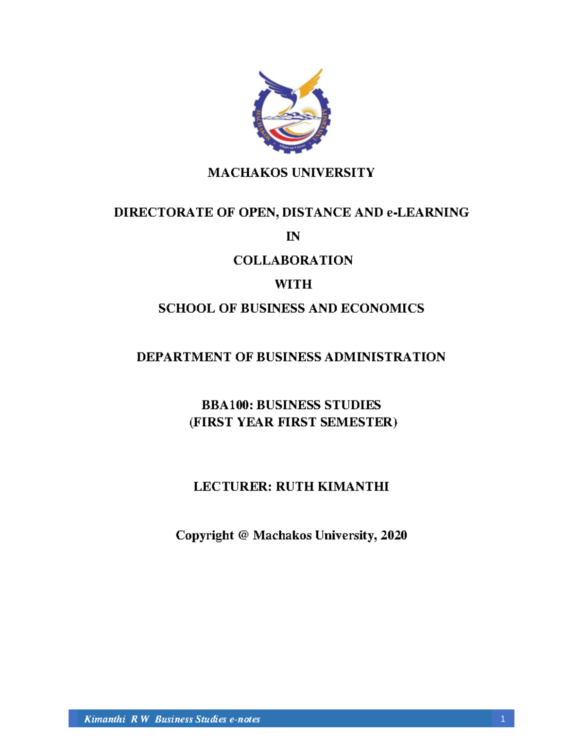 Introduction TO Business Studies - MACHAKOS UNIVERSITY DIRECTORATE OF ...