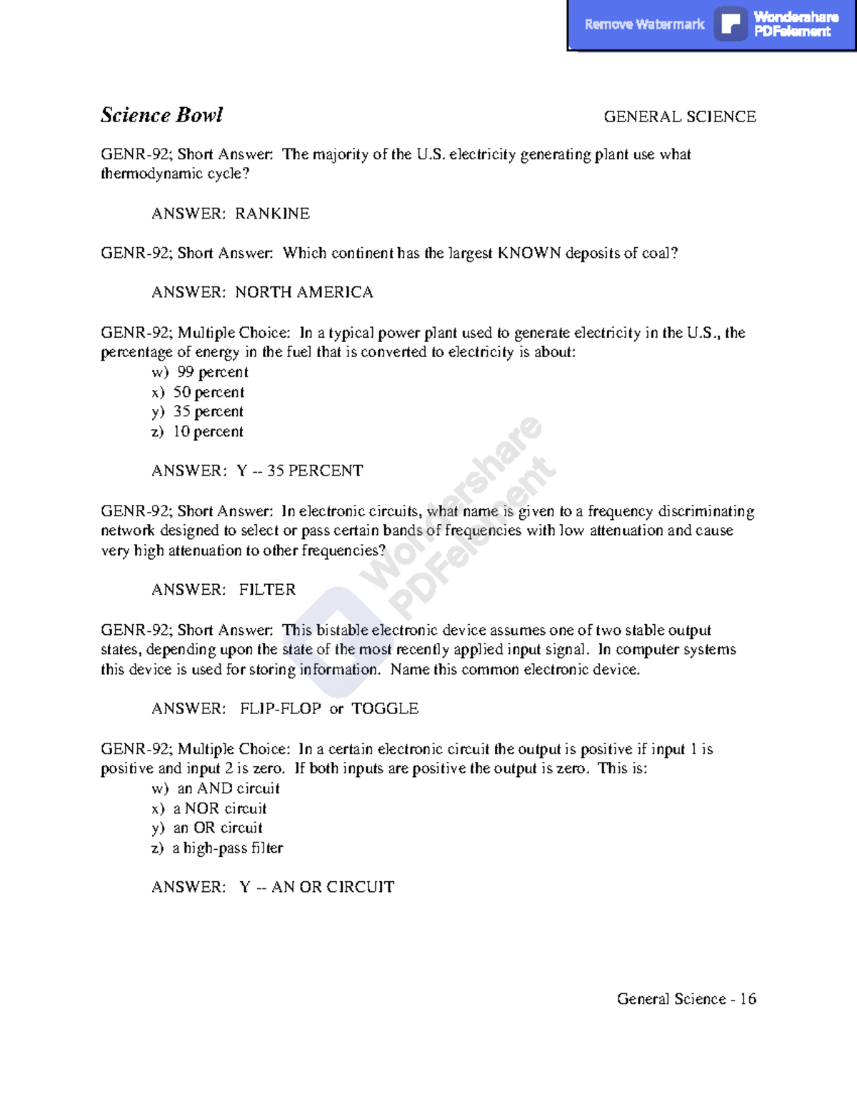 MCQ - science quiz mcq - Science Bowl GENERAL SCIENCE General Science ...