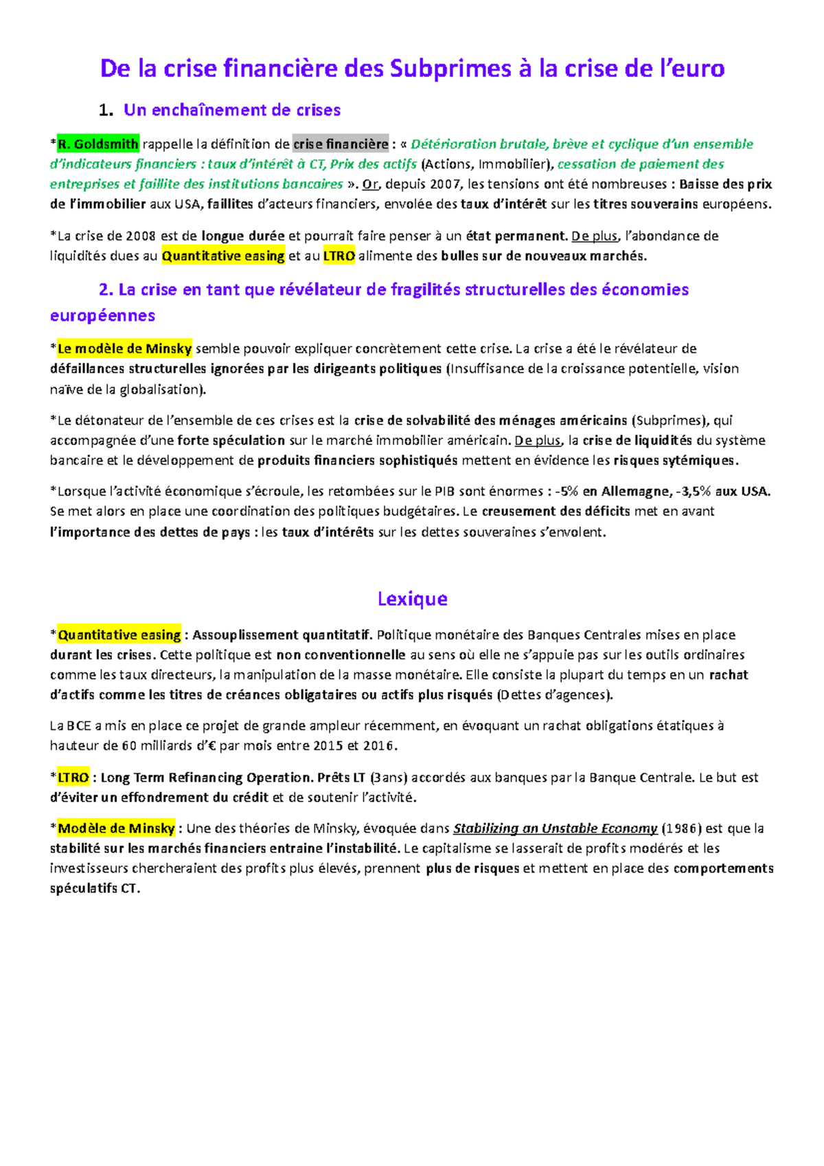 De la crise financière des Subprimes à la crise de l - Un enchaînement ...