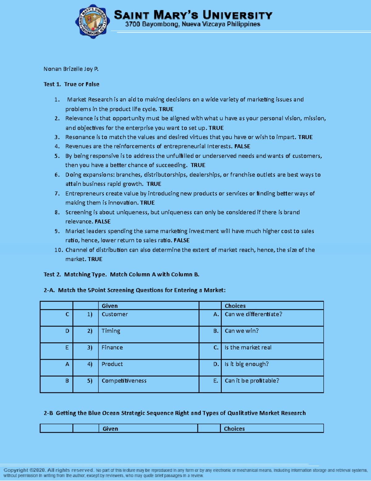 Chapter 5 gentrep quiz - Nonan Brizelle Joy P. Test 1. True or False ...