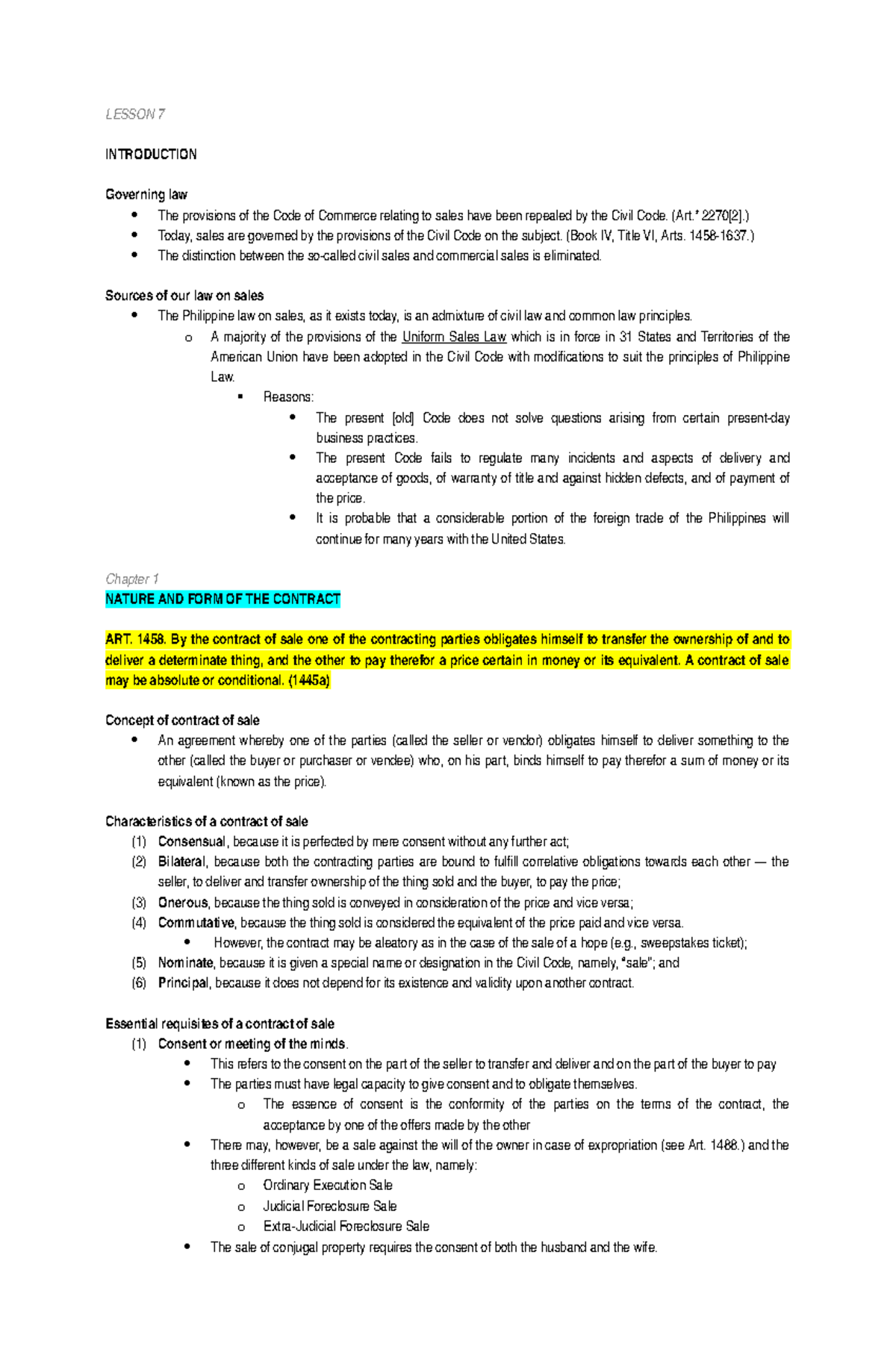 Lesson 7 - Outline - LESSON 7 INTRODUCTION Governing law The provisions ...