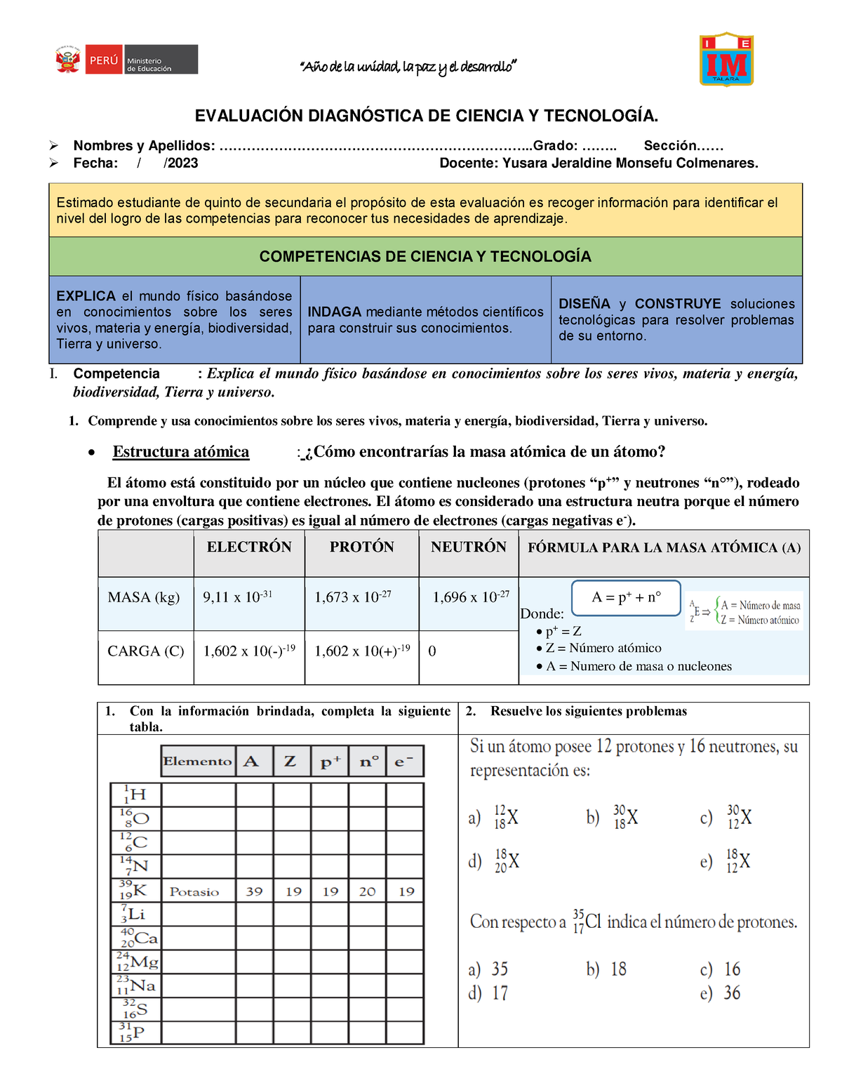 Evaluación Diagnóstica Competencia Explica - EVALUACIÓN DIAGNÓSTICA DE ...