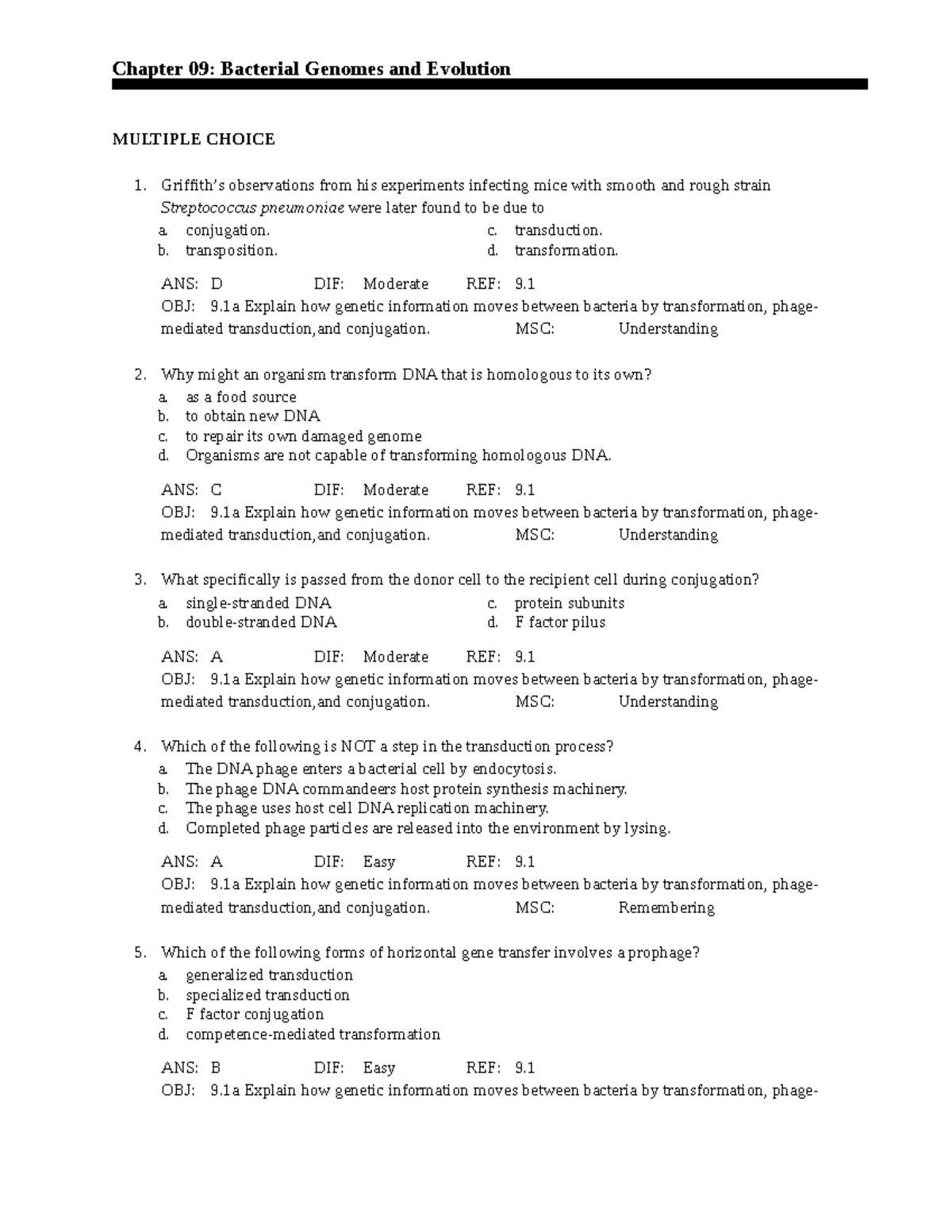 Microbiology ch - Homework chapter 9 - Chapter 09: Bacterial Genomes ...