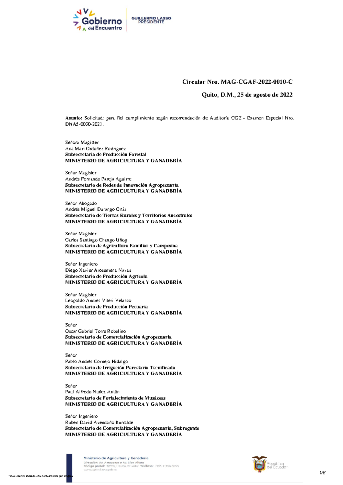 MAG-CGAF-2022-0010-C - Quito, D., 25 de agosto de 2022 Asunto ...