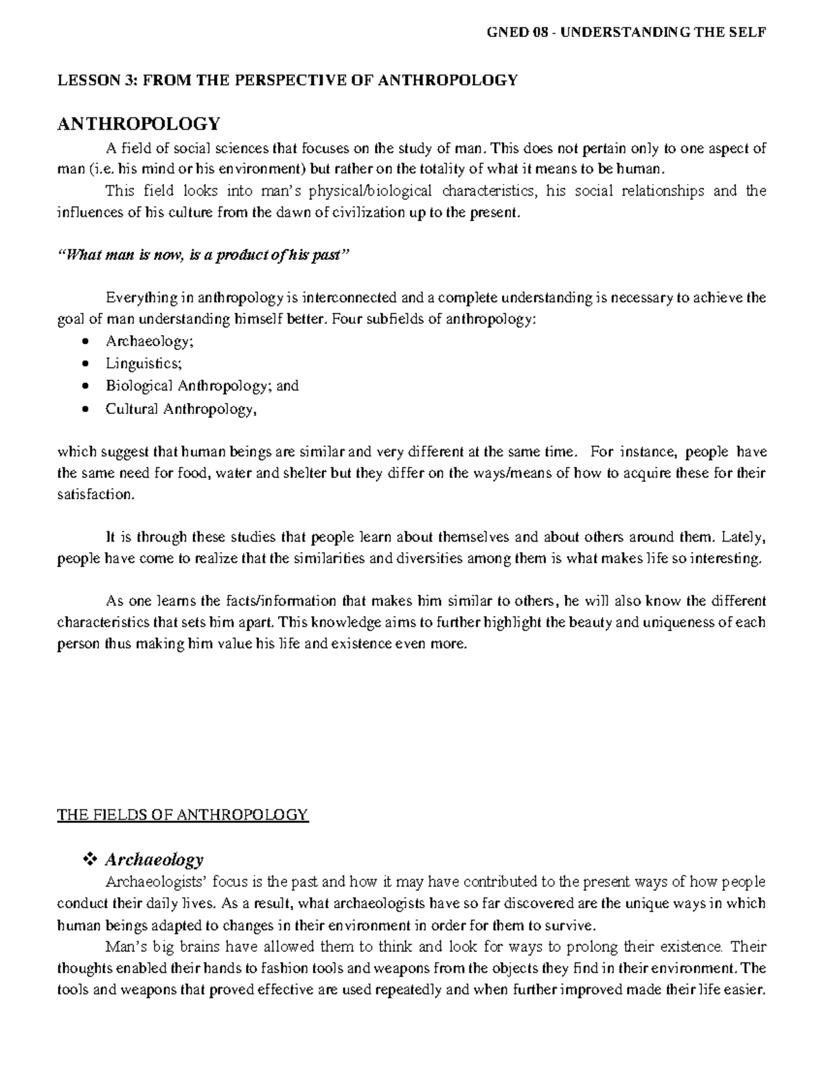 GNED08-Lesson 3-Anthropology - LESSON 3: FROM THE PERSPECTIVE OF ...