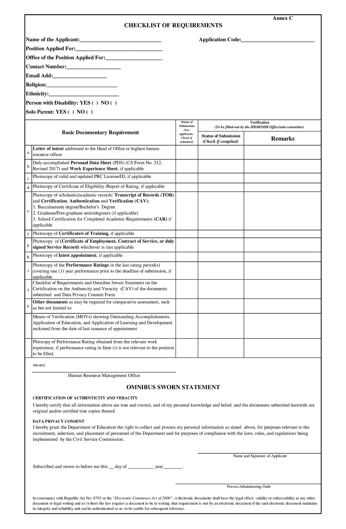 Checklist-modified-10223 - Annex C Name of the Applicant ...