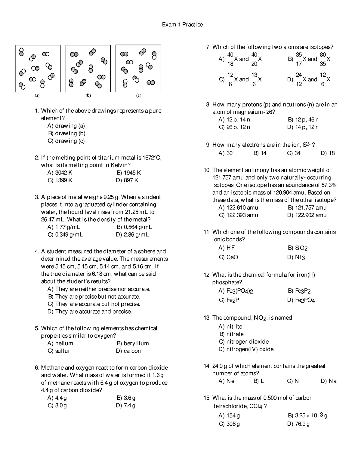 Exam 1 Practice - Exam 1 Practice 1 of the above drawings represents a ...