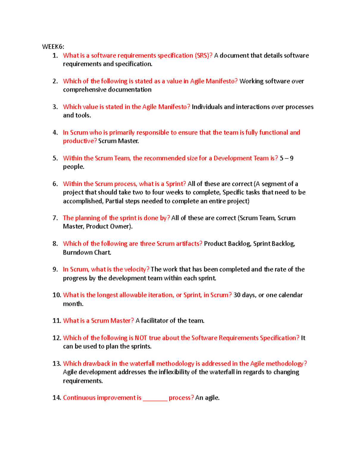 BRM Quiz 3 week 6 -7 - WEEK6:1. What is a software requirements ...