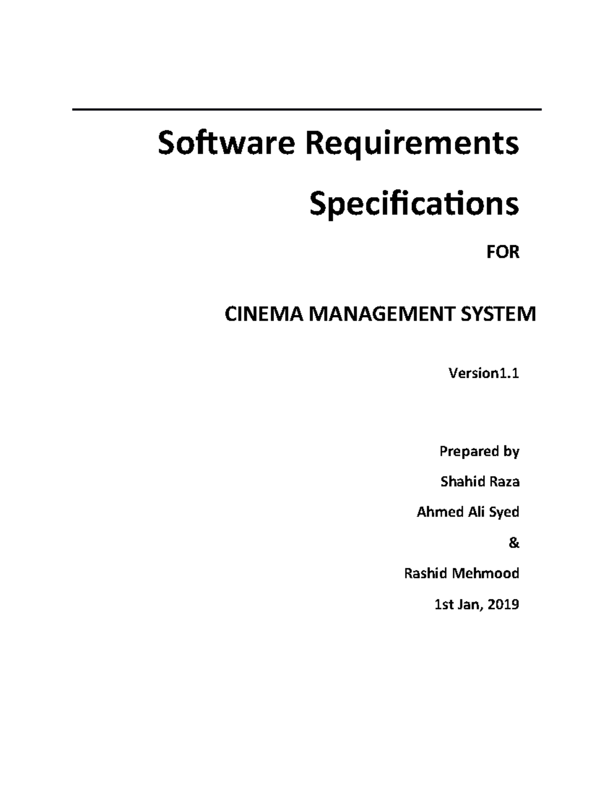 Cinema Mangement System - Software Requirements Specifications FOR ...