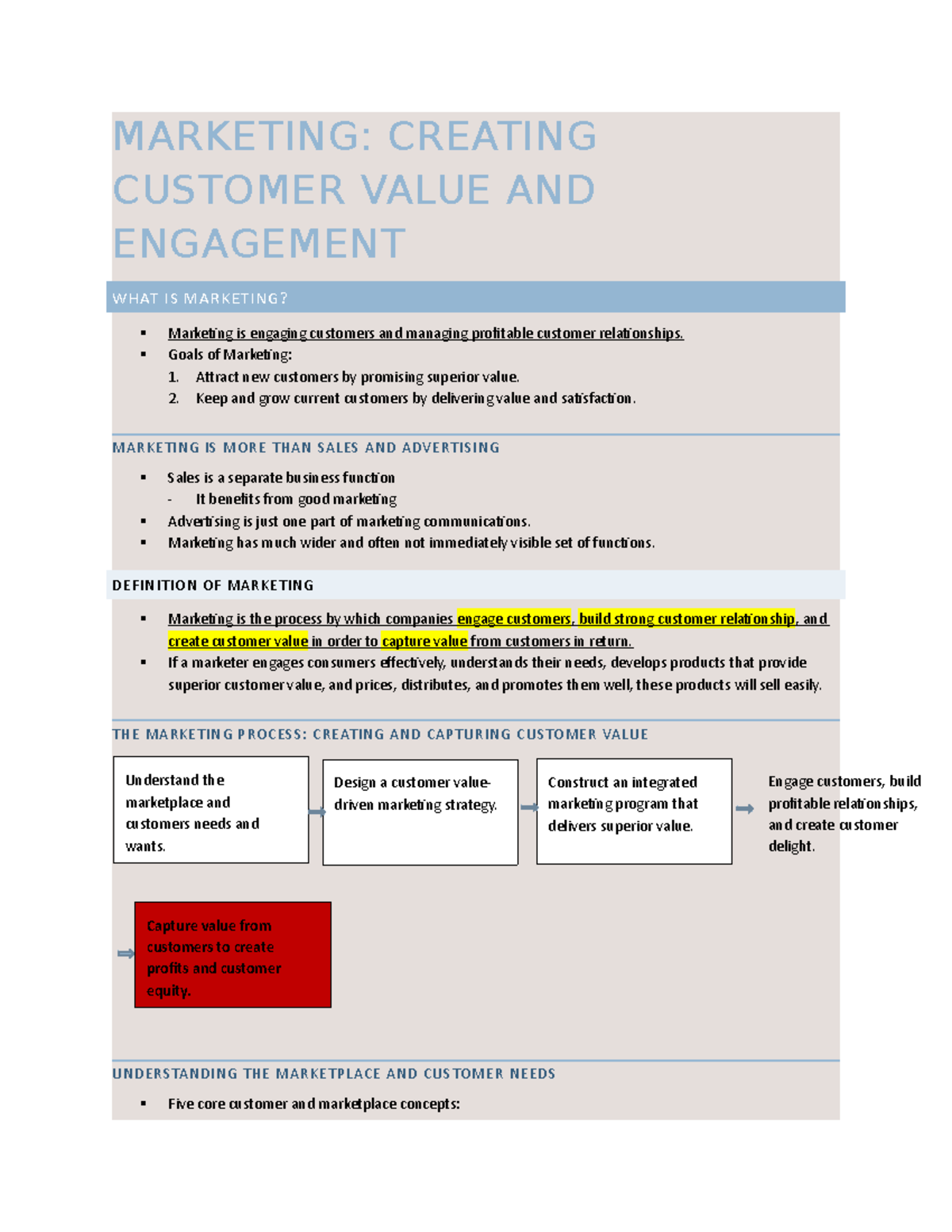 MARKETING: CREATING CUSTOMER VALUE AND ENGAGEMENT - MARKETING: CREATING ...